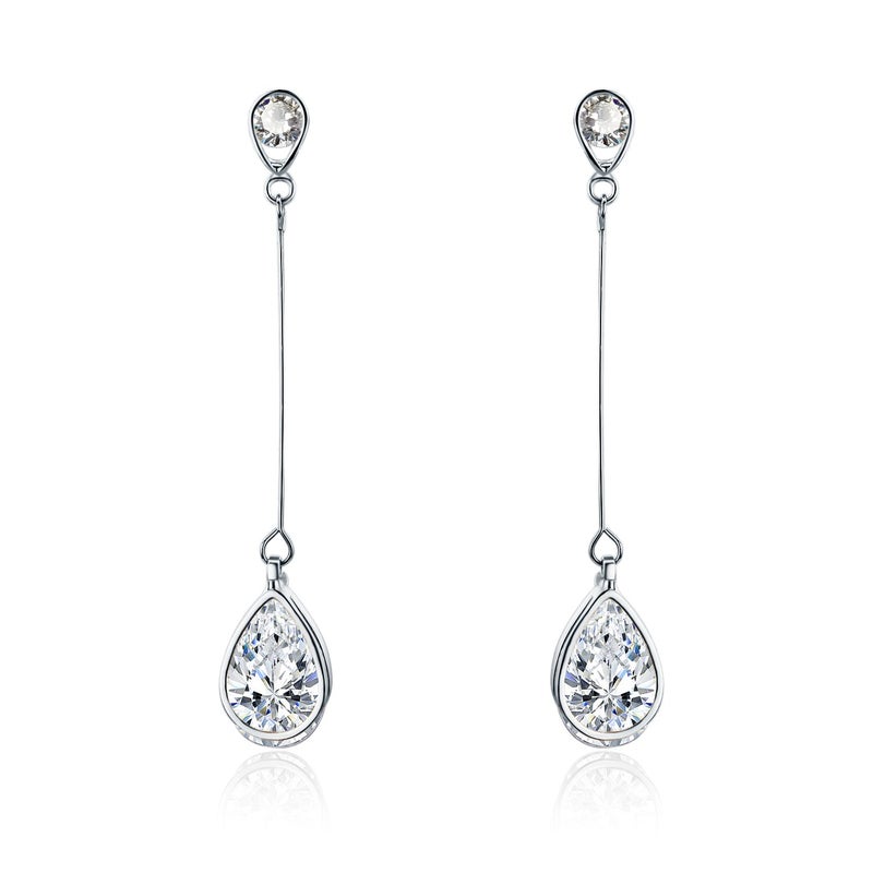 SBLING Platinum-Plated Cubic Zirconia Teardrop Earrings, 3.9 cttw, Teardrop - Image 1